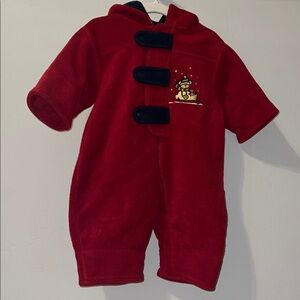 VINTAGE Baby Bell Red Baby Snowsuit with Bear on Sled Embroidery